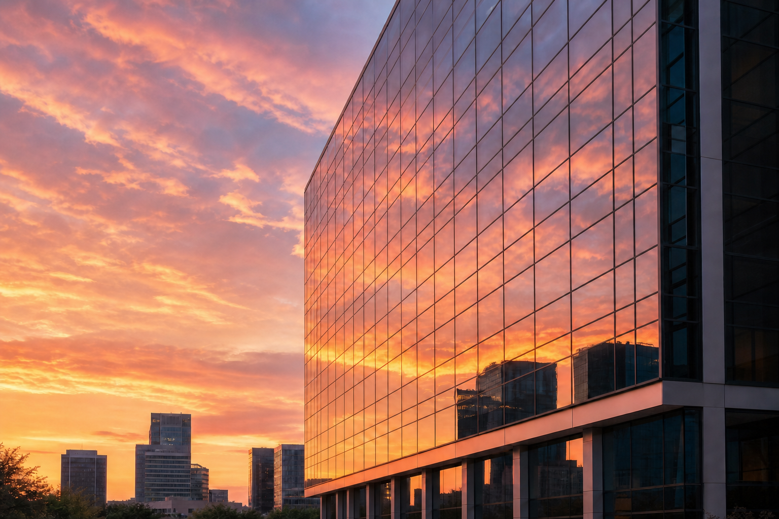 Commercial Building Window with Beautiful Sky
